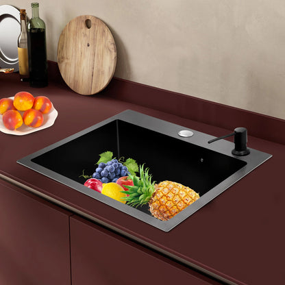 Hochwertiges Küchenspülbecken-Komplettset, 45 x 40 x 20 cm, langlebiges, großes Fassungsvermögen-Reinigungsspüle aus Edelstahl 201, schwarze Spüle mit einer einzigen Schüssel