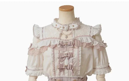 Rojita Stil Spitze Kragen Lolita Hemd Mode frauen Tops Sommer Nette Süße Bogen Schulter Slim Fit Kurzarm Blusen weibliche