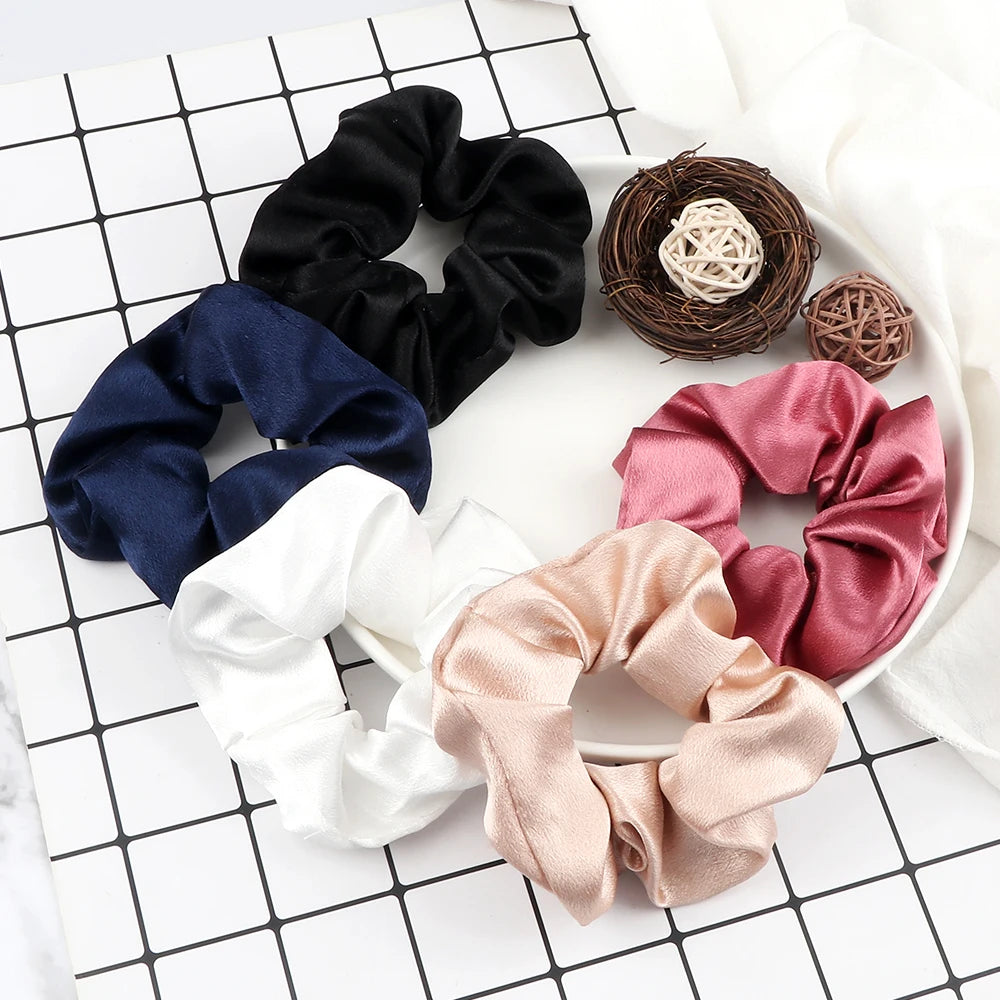 5Pcs/Lot Girl Pink Red Hair Band Accessories Fashion Large Hair Ties Solid Color Elastic Scrunchies For Women Ponytail Hairstyle