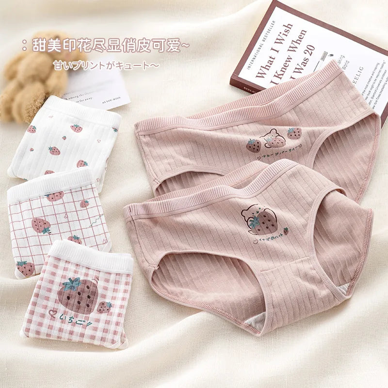 New 5Pcs/set Cotton Panties Strawberry Bear Cartoon Girls Briefs Sexy Women Underwear Lingeries Female Underpants.