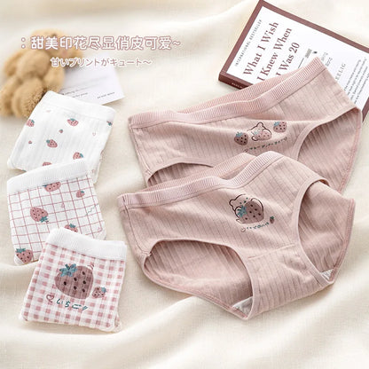 New 5Pcs/set Cotton Panties Strawberry Bear Cartoon Girls Briefs Sexy Women Underwear Lingeries Female Underpants.