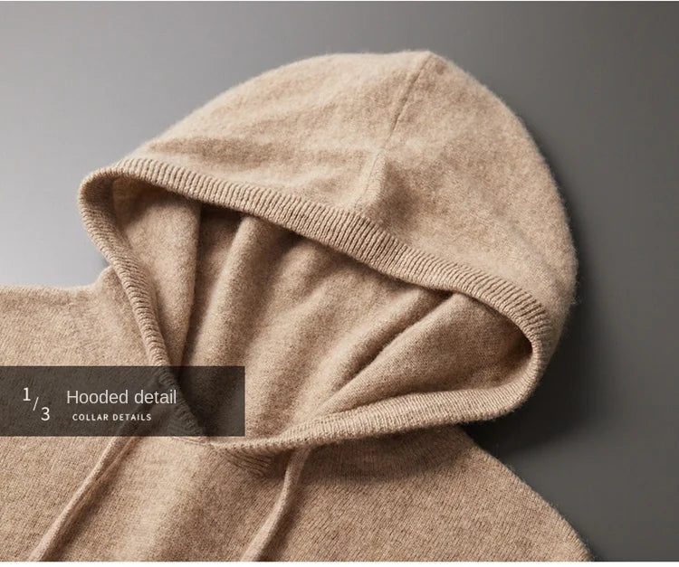 Autumn Winter New Merino Sweater Men's 100% Wool Hooded Collar Knitted Pullover Casual long Sleeved Hoodie.