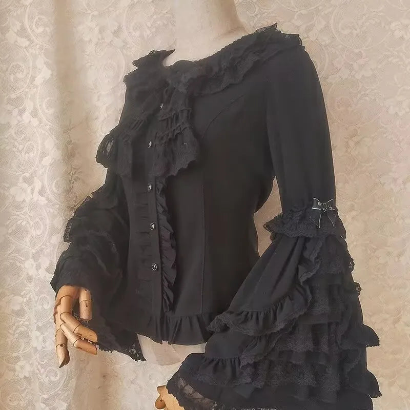 Japanese Medieval Victorian Vintage Lolita Shirts Women Sweet Flare Long Sleeves Slim Y2k Tops Female Gothic  Blusas Blouses.