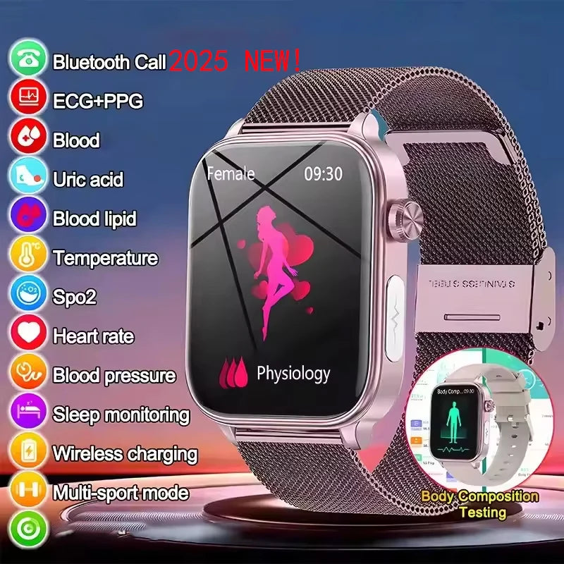 2025 New ECG+PPG Smart Watch Women Heart Rate Blood Lipid Uric Acid Women Menstrual Health Tracker Smartwatches For Android iOS.