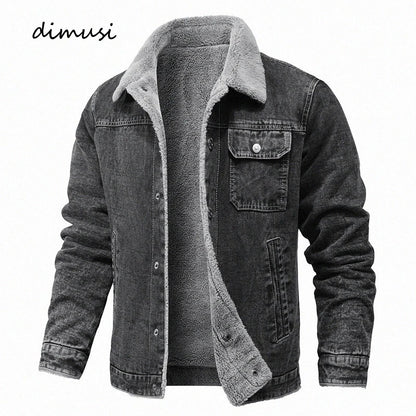 DIMUSI Winter Men's Denim Jackets Man Fleece Warm Windbreaker Jacket Fashion Mens Retro Cotton Military Jean Coats Clothing.