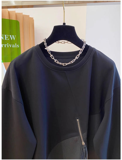 Autumn and Winter Women's Pullover Round Neck Hoodie Lazy Style Splicing Design Loose Long Sleeve Tops.