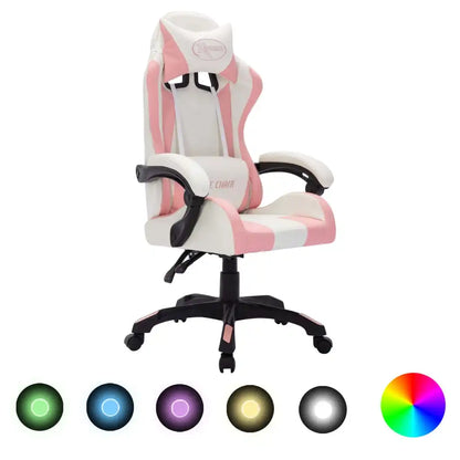 Gaming-Stuhl mit RGB-LED-Leuchten in Rosa und Schwarz aus Kunstleder, Bürobedarf, bequeme Stühle, Heimbedarf