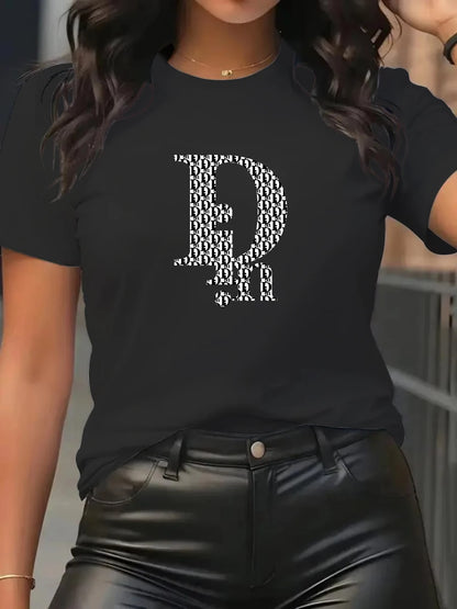 Din Women's T-Shirt Fashion Casual Crew Neck Short Sleeve Cotton Tees Tops Summer Streetwear Luxury Brand T-shirt.