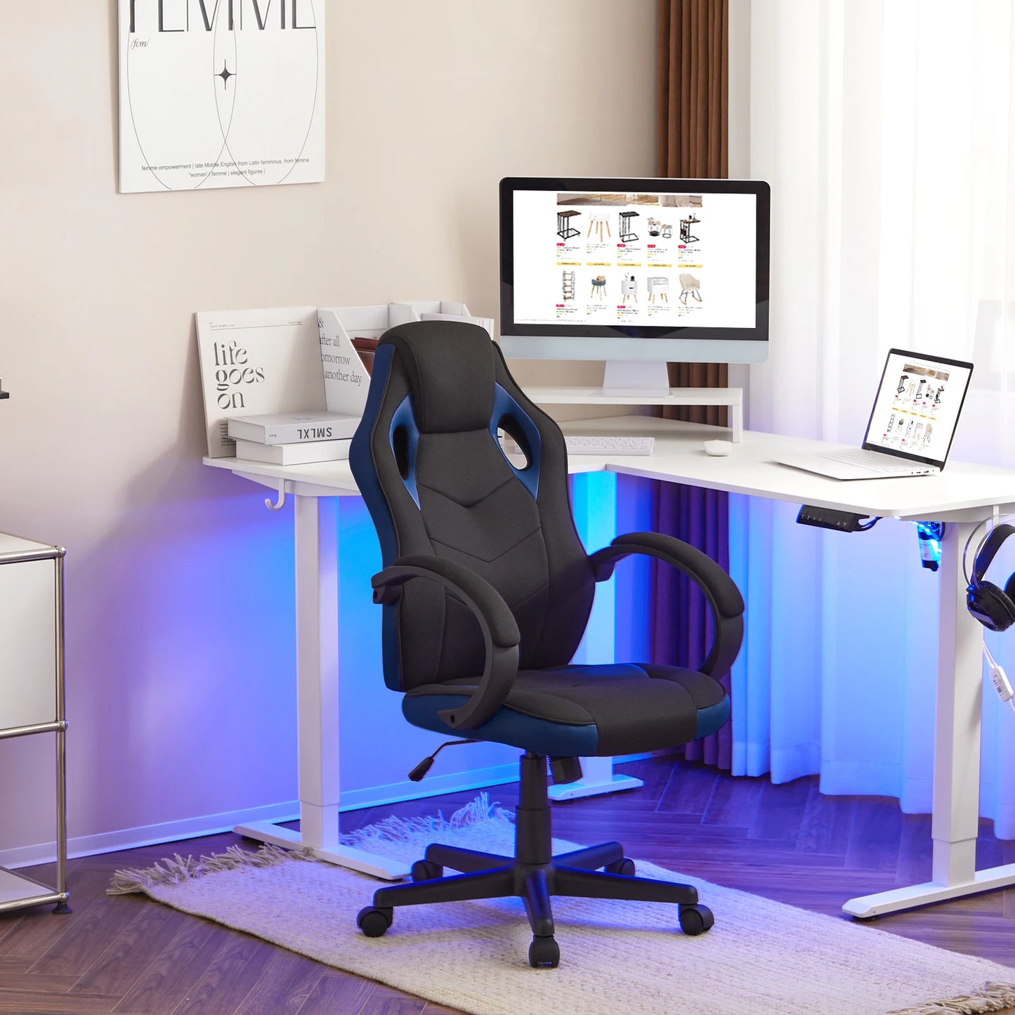 Ergonomisches Design, Gaming-Stuhl, Gamer-Sessel, Büro-Computerstuhl, Neigungsmechanismus, höhenverstellbar, 360° °   Drehbare hohe Rückenlehne