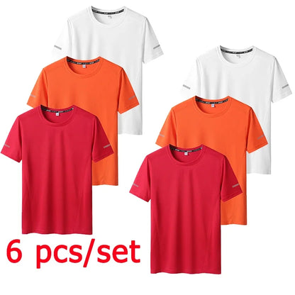 6pcs Men T-shirt Tracksuit Sets Plus Size 5XL/6XL/7XL 90-175kg Quick Dry Round Neck Short Sleeve Sportwear Big Size Men Clothing.