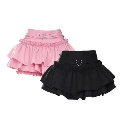 Pink A- line Mini Skirt Women's Summer 2024 New Style Puffy Slimming Cake Skirt A- line Pleated Dress Lightweight Fashion.