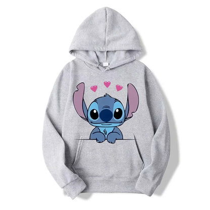 Disney Stitch Cartoon Anime Women Pullover Spring Autumn Men Oversized Hoodie 2024 Fashion Casual Couple Sweatshirt Clothes Tops.