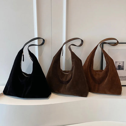 Women Suede Shoulder Bag with Zipper Hobo Bag Large Capacity Handbag Slouchy Bag Commuter Travel Bag.