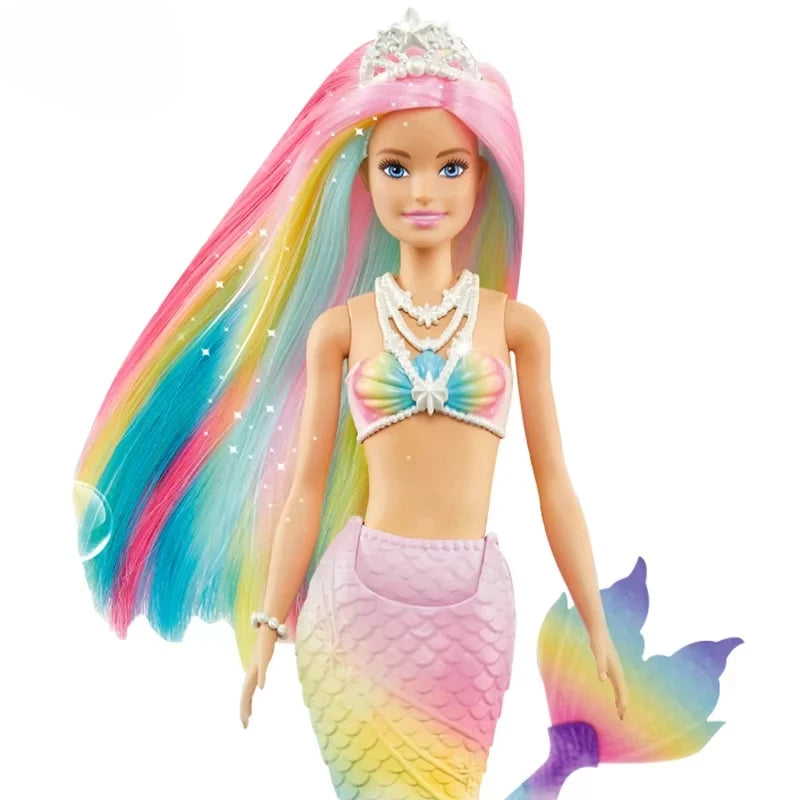 Original Barbie Doll Dreamtopia Magic Mermaid Dolls for Girls Rainbow Hair Fantasy Color Feature Kids Toy Bjd Butterfly Princess.
