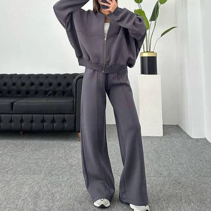 BKLD 2025 Casual Women's Tracksuit Sets Zip-up Loose Cropped Cardigan+Drawstring Sweatpants Solid Fashion Running Street Outfits