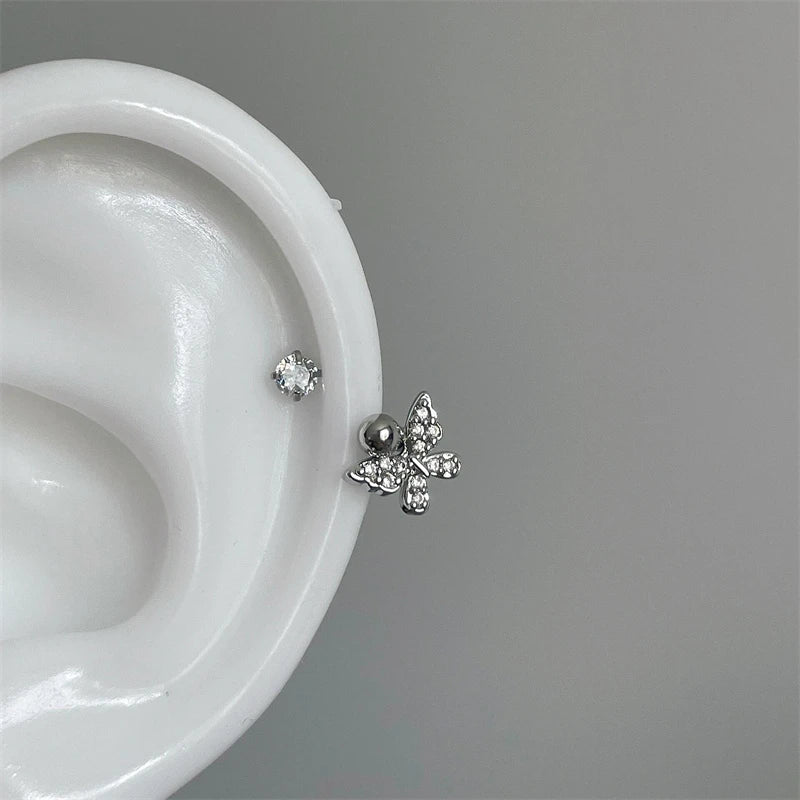 1PCS Pink Zircon Cross 316L Stainless Steel Annular Ear Bone Nail New Fashion U-shaped Earrings for Women Y2K Punk Jewelry