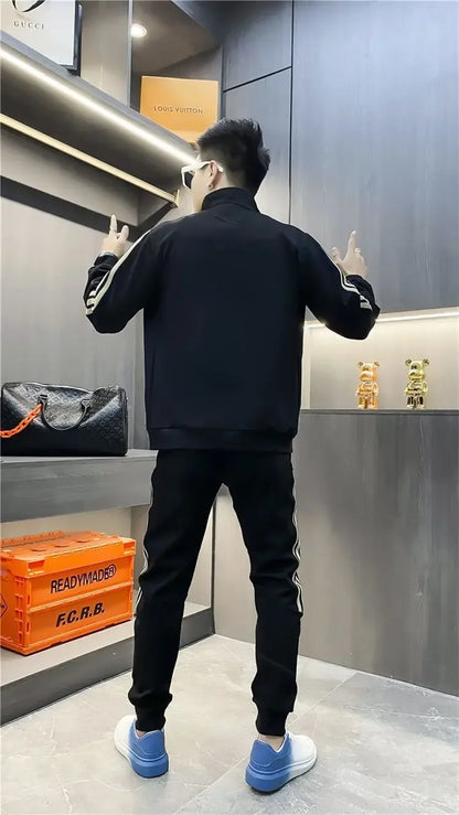 Men's Casual Sportswear Set Spring Autumn Long Sleeve Stand Collar Jacket Pants Comfortable Breathable Sports Outfit.