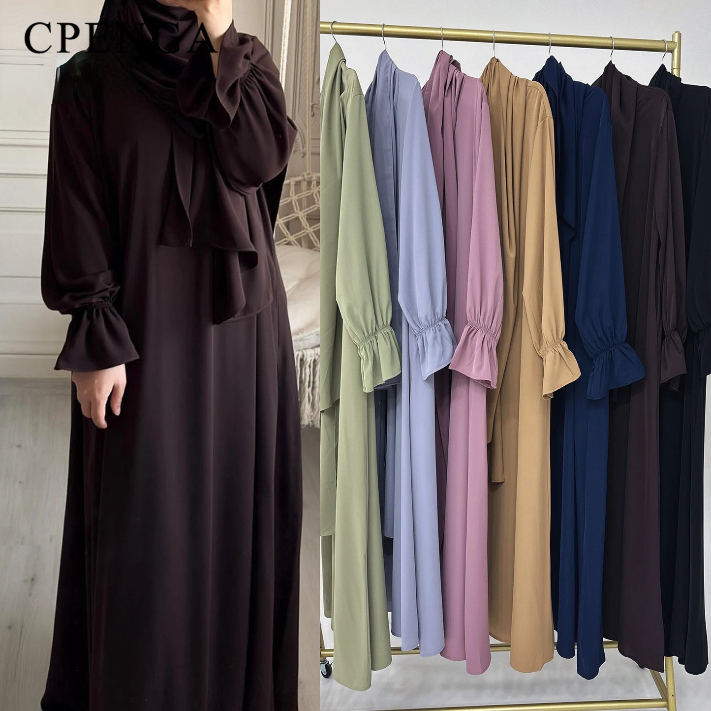 2024 Spring Muslim Modest Dress for Women Eid Arabic Femme Hijab Abaya Dubai 2 Pieces Islamic Long Sleeve Turkey Robe clothing.