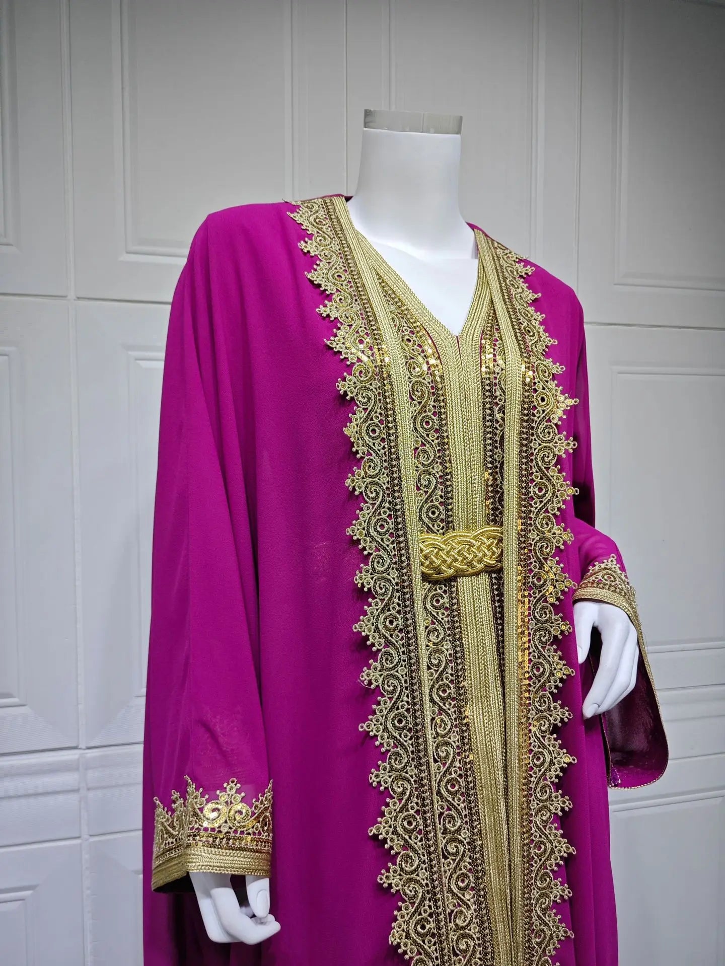Eid Frauen Abaya Kleid Muslim 2-teiliges Set Strickjacke mit Innenkleid Schnürmantel Kaftan Robe Jalabiya Ramadan Marokko Kaftan 2025