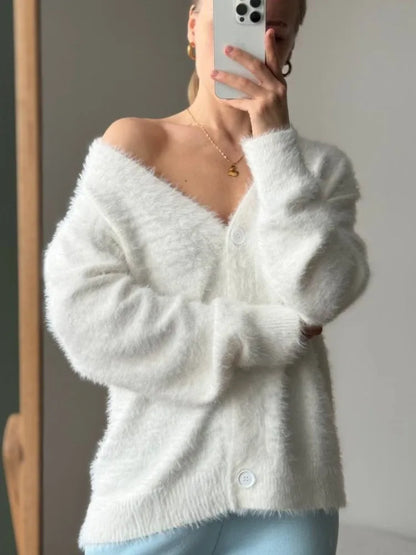 Women New Knitted Thick Cashmere Wool Cardigan Chic V Neck Single Breasted Fashion Long Sleeve Sweater Fall Winter Coat Outwear.