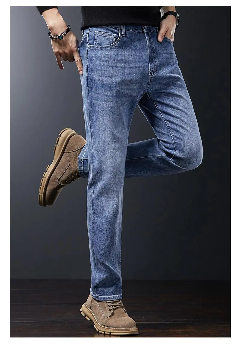 2025 Casual Jeans Young Men's Korean Style Business Straight Jeans Stretch Denim Pants Trousers Slim Fit Classic Cowboys Jeans.