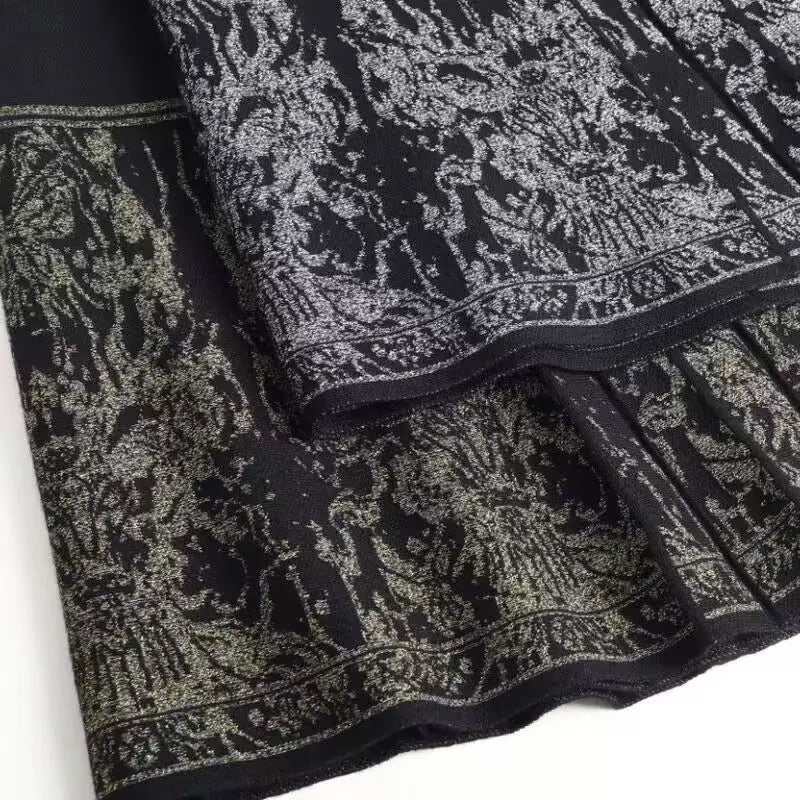 FairyShely Pleated Knitted Skirt For Women 2025 Autumn Winter Warm High Waist Long Skirts Ladies Plus Size Black A-line Skirt