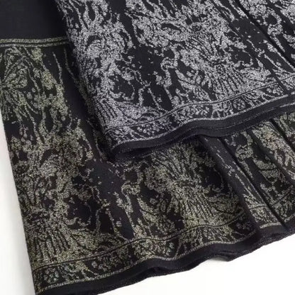 FairyShely Pleated Knitted Skirt For Women 2025 Autumn Winter Warm High Waist Long Skirts Ladies Plus Size Black A-line Skirt