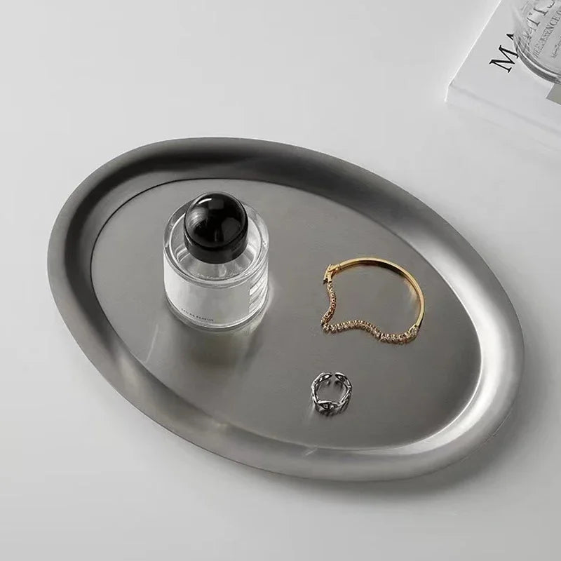 Multi-Size Stainless Steel Oval Dish Plates Household Food Dinner Steamed Shallow Plate Kitchen Tableware.