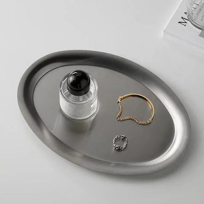 Multi-Size Stainless Steel Oval Dish Plates Household Food Dinner Steamed Shallow Plate Kitchen Tableware.