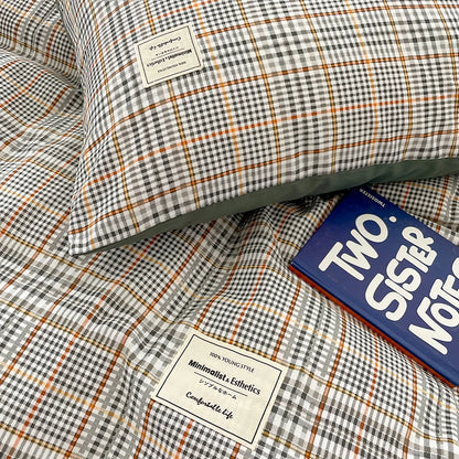Nordic Plaid Pattern Wash Cotton Bedding Set Duvet Cover Pillowcase Bed Sheet Set Comforter Cover Bed Linens Set Queen King Size.