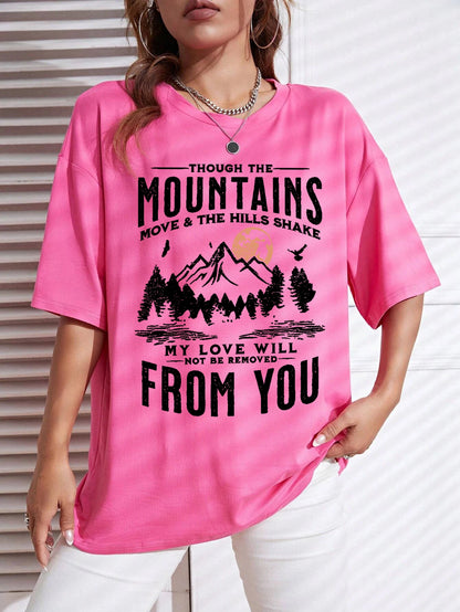 Spring Woman Cotton T-Shirts Mountains Setting Sun Printed Short Sleeve Tees Fashion Female Clothes Comfortable Soft Street Tops.
