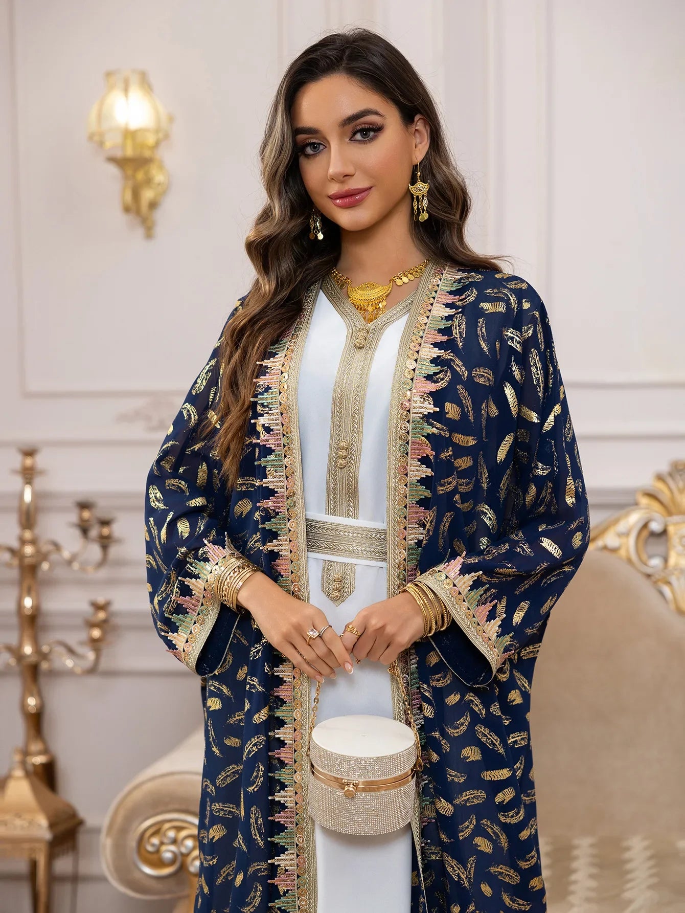 Muslim Abaya 3 Piece Set Women Party Dresses Cardigan Robe Sashes Suit Bronzing Jalabiya Ramadan Morocco Dubai Kaftan Vestidos.