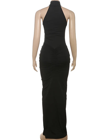 Whatiwear Off Schulter Mode Maxi Kleid Frauen Geraffte Rollkragen Ärmel Splits Robe Mitternacht Prom Party Elegante Vestidos