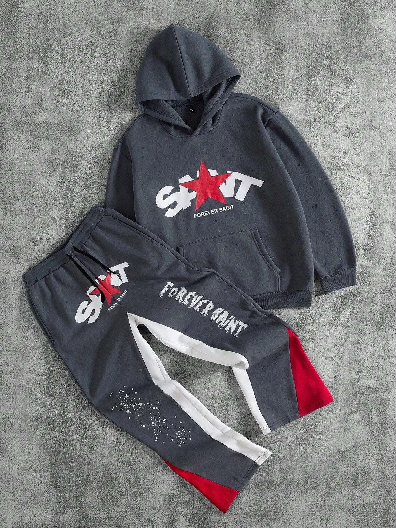 Two-piece black suit Y2K fashion pattern hoodie men clothing Harajuku Gothic women chic sports pants couple suit sportswear.