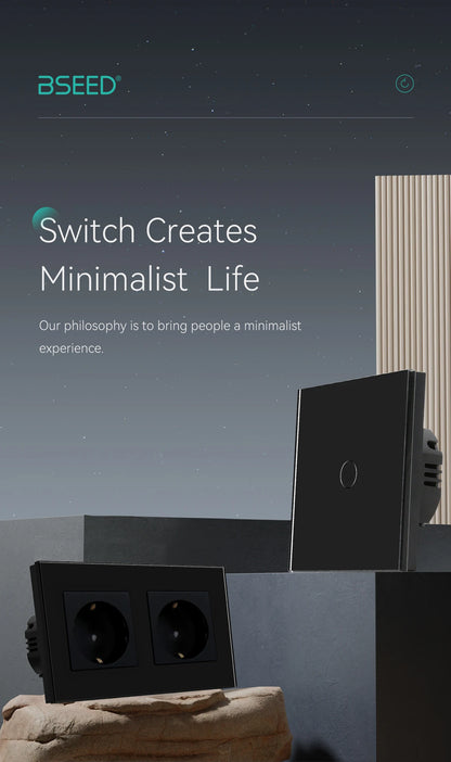 BSEED Einzel-EU-Glassteckdose mit USB-Wandsteckdosen, doppelte Steckdosen, dreifache Steckdosen, USB-Typ-C-Anschlüsse, Schwarz, 16 A.