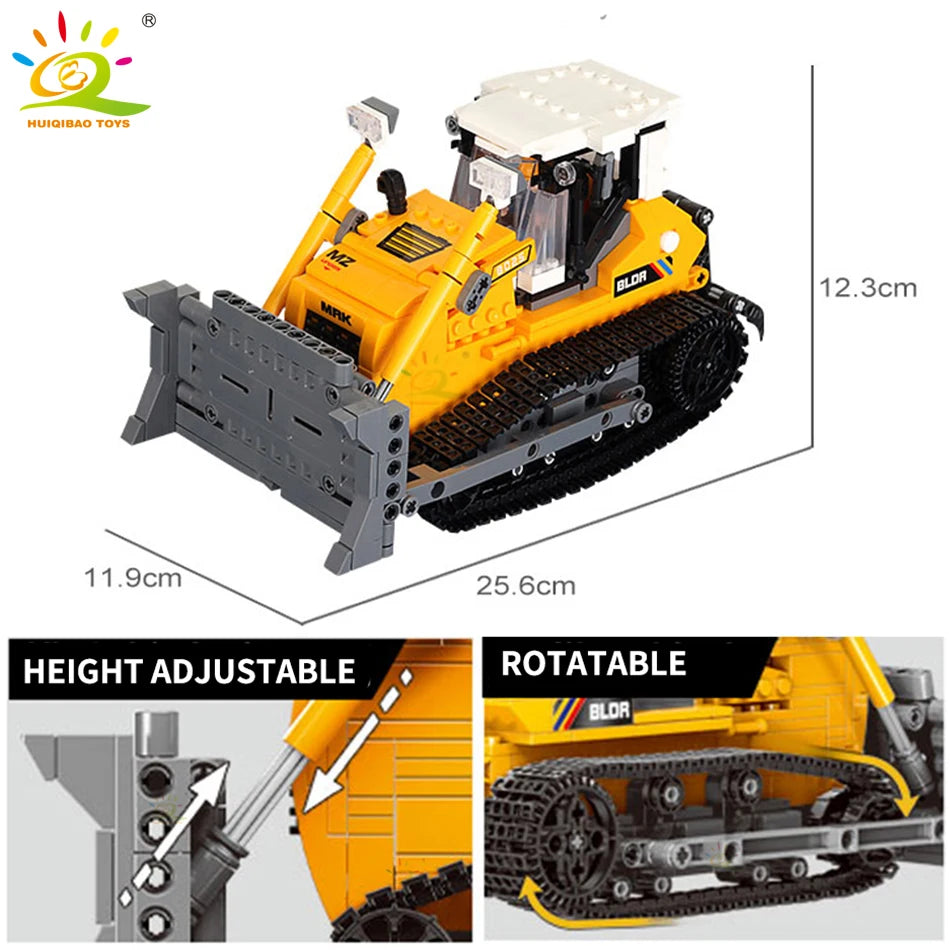 HUIQIBAO Engineering Truck Building Blocks Vehicle Excavator Bulldozer Crane Car Bricks City Construction Toys For Children Boys.
