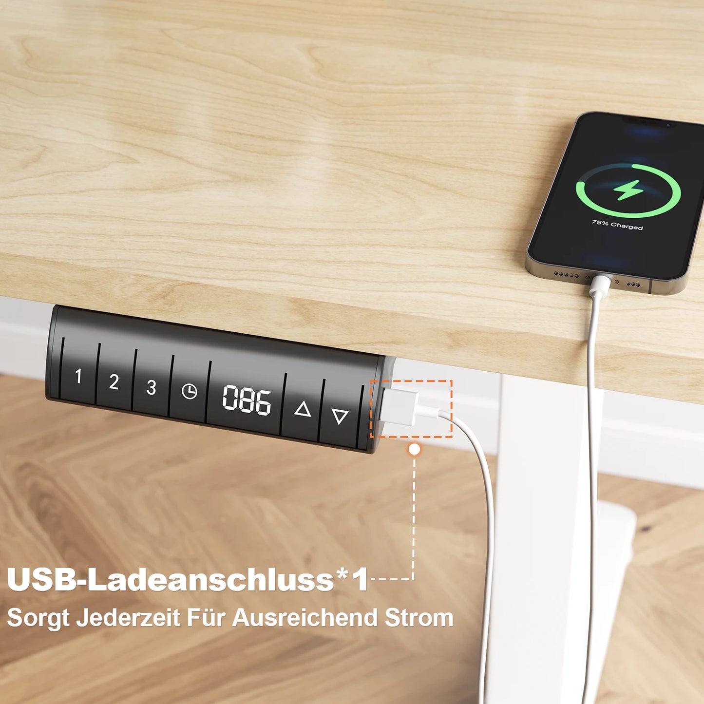 Devoko Elektrisch Höhenverstellbarer Schreibtisch 180x80 cm, 3 Memory-Handsteuerung mit USB,