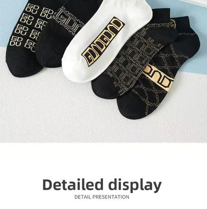 5/10/20 Pairs Mens Socks Short Breathable Luxury Socks Designer Brand Low-Cut Fashion Trendy Socks Geometric Pattern.