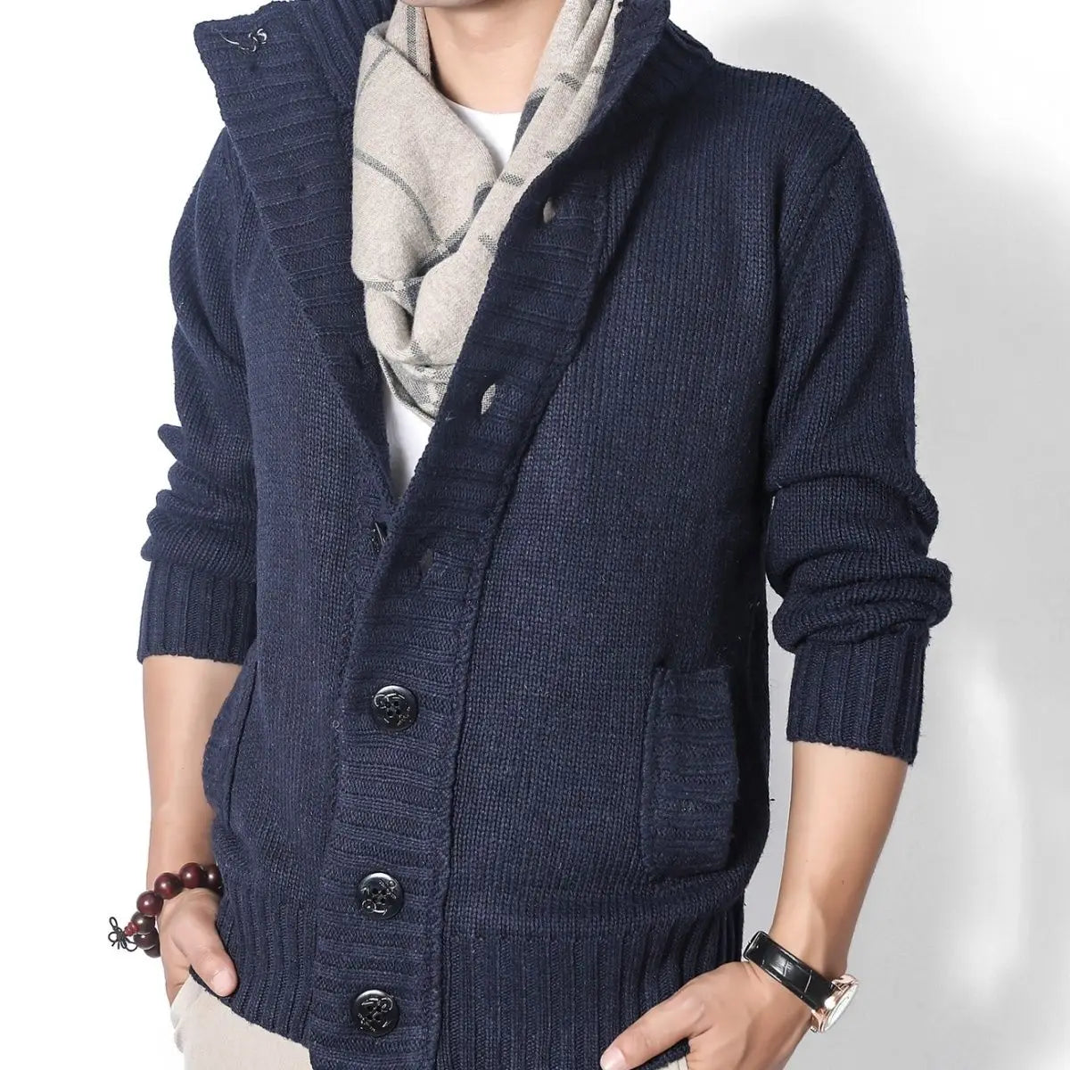 Jackets Apricot Knitted Cardigan Male Solid Color Thick Men's Sweaters with Pockets Streetwear Casual Long Sleeve Cashmere Open.