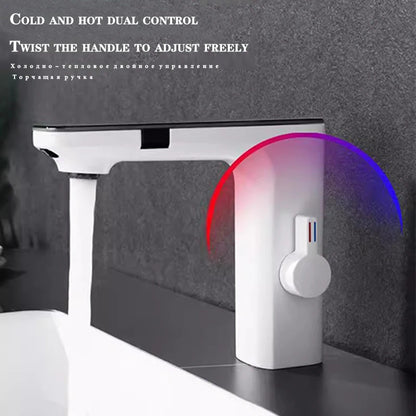 Touchless Sensor Basin Faucet Smart Digital Display Bathroom Sink Faucet Grey Sense Hot Cold Water Mixer Tap Battery Power