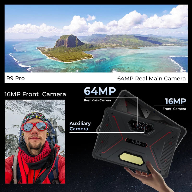 HOTWAV R9 Pro Rugged Tablet Android 14 11" FHD+ 20080mAh Pad 64MP Rear Camera 6GB 256GB Tablet PC With Super Camping light.