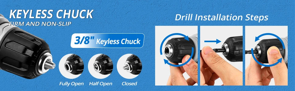 DEKO 8V Akku-Bohrschrauber-Set, 3/8 Zoll Schnellspannbohrfutter, integrierte LED, kabelloser Mini-Power-Treiber mit Schraubensatz, Elektroschrauber