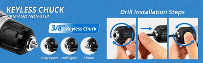 DEKO 8V Akku-Bohrschrauber-Set, 3/8 Zoll Schnellspannbohrfutter, integrierte LED, kabelloser Mini-Power-Treiber mit Schraubensatz, Elektroschrauber