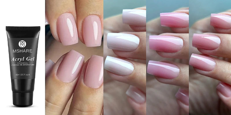 MSHARE 50g/250g Shimmer Pink White Acrylic Gel TPO Free Glitter Shiny Extension Acryl Hard Gel Nails Sculpting Construction.