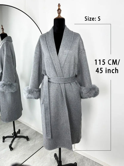 Tossy Fuchspelz-Wollmantel für Damen, kurzer Mantel, Bürodame, eleganter doppelseitiger Wollmantel, 2025, neue Strickjacke, Jacken, lockere Wolle.