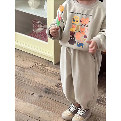 Baby Cute Sets Girls Sports Printing Sweater Sweatpants Suit Autumn New Children's Round Neck Casual Fashion Thin Two-Piece 2-8Y.