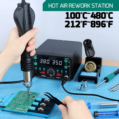 YIHUA 902D-IV Lötstation 775 W 2 in 1 Heißluft-Lötkolben-Rework-Station mit T12-Eisenspitze, Display, Schweißreparaturwerkzeuge