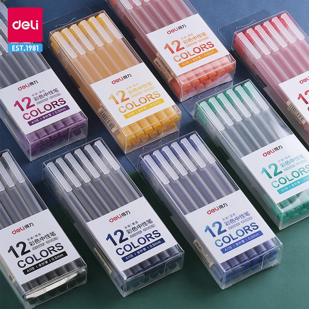 Deli 12 Teile/satz Gel Stift Schule Stifte Set Stift 0,5 MM Farbe Tinte Schreibwaren Student LieferungenWasser-basierte Stift Schreiben malerei Werkzeuge.