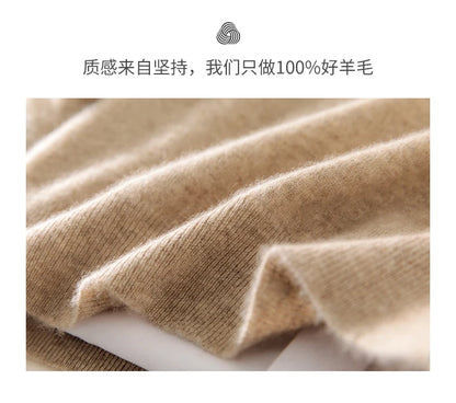 Autumn Winter Men's 100% Merino Wool Sweater Mock Collar Half Zip Knitted Pullover Cashmere Sweatshirt Casual Long Sleeved Tops.