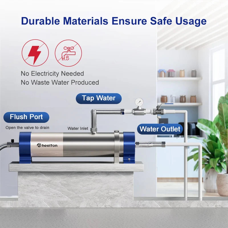 Wheelton whole house high flow water filter purifier 1000L-3000L SUS304 mineral water filter Reusable 0.01um PVDF for 5 years.